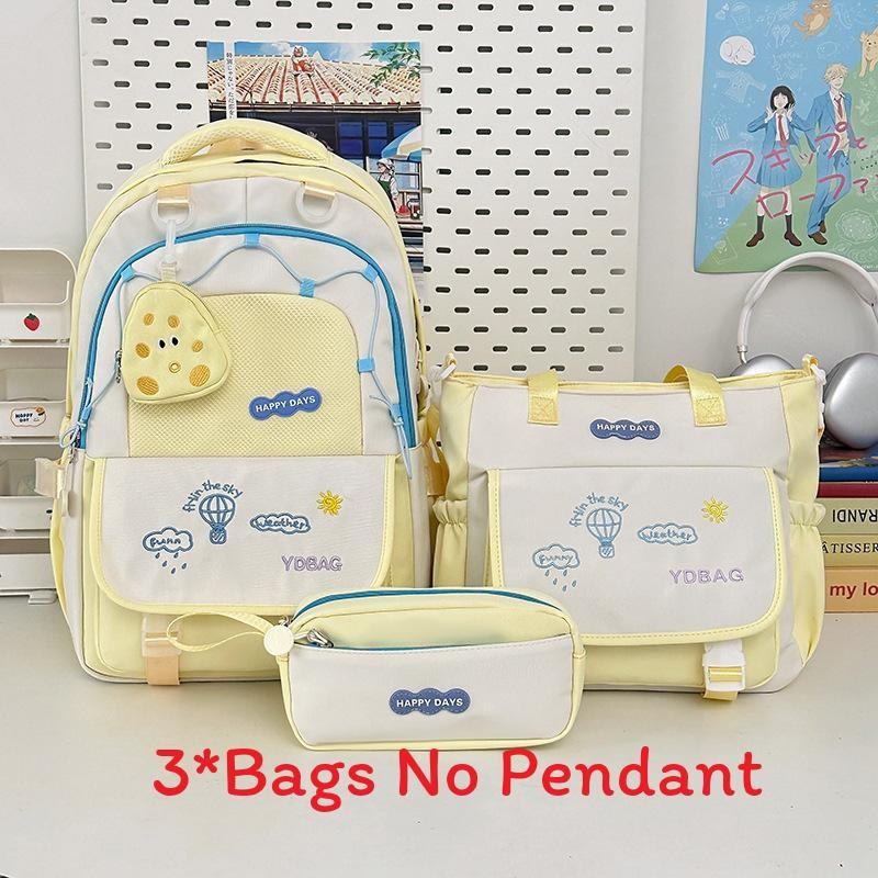 Letter Embroidery Cartoon Student Lightweigh Backpack Three Piece For Use School