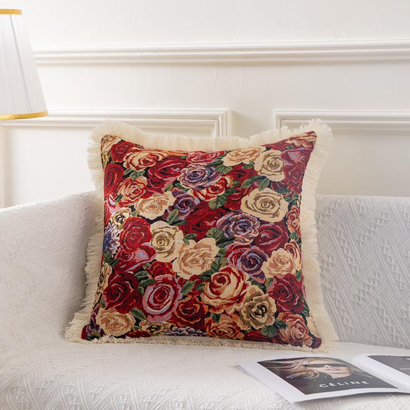 2pcs Vintage Floral Sofa Pillow Cover with Tassels, Zipper Closure, Hand Wash Only, Multi-Use for Living Room, Bedroom, Car Decor