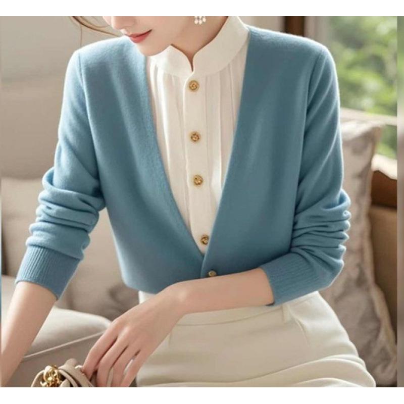 

Fake two-piece sweater women s new autumn and winter good-looking knitted sweater temperament fashionable women s stand-up collar top one size fits all синий
