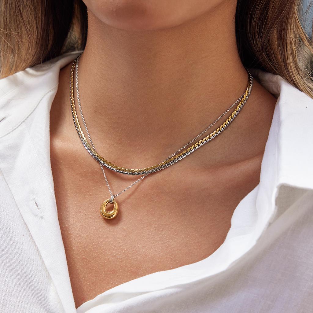 Yori Gold Silver Mix Color Embossed Cuban Chain Necklace 18k Pvd Plated Trendy Bijoux For Women Waterproof Autumn & Winter