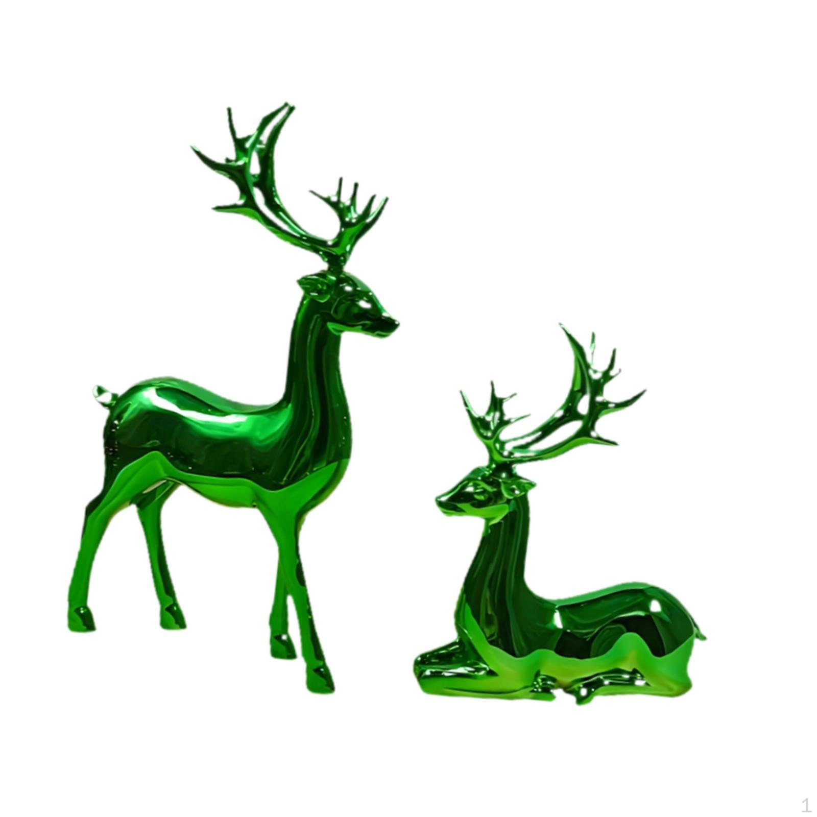 

2 Christmas Reindeer Figures, Moose Sculpture, Elegant Artificial Nordic Ornament for TV Stand And green