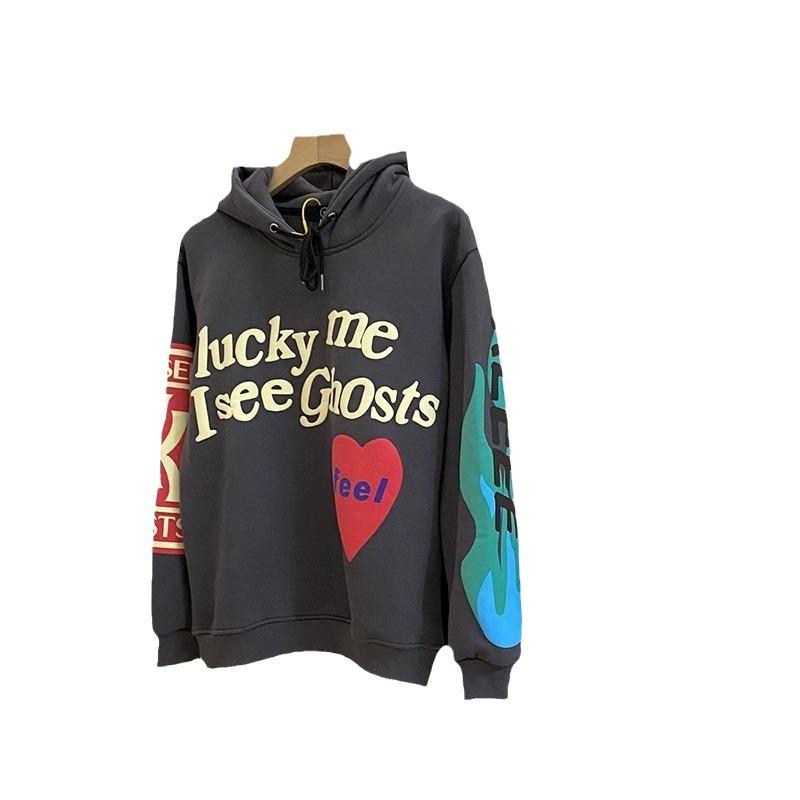 Unisex Kanye West Foam Heart Letter Graffiti Sweatshirt for Couples