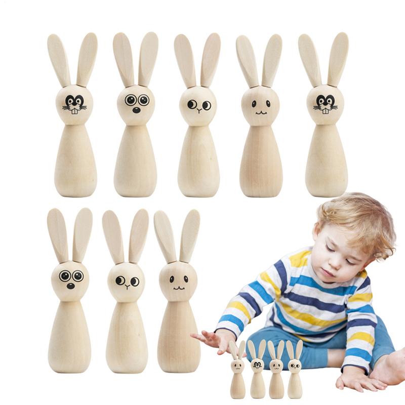 Unfinished Wooden Bunny Peg Dolls Set Of 8 Unfinished Peg Dolls Easter Rabbit Statue Bunny Figurines Blank To Paint For Art China Mainland