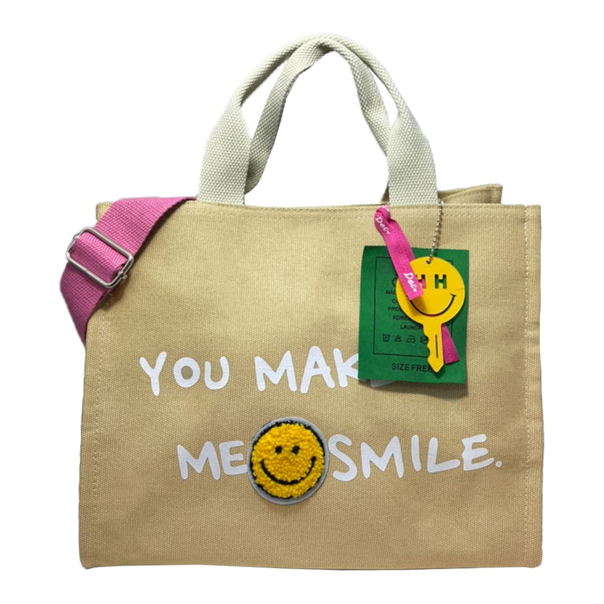 

Tote Bag 2way Canvas Shoulder Crossbody Smile Shoulder Cotton Lunch Bag Large Capacity Lightweight Bag [DIVA Rose] Mother s (Beige) бежевий