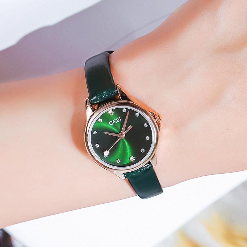 Gedi Fashion Ladies Watch With Leather Strap Waterproof Quartz For Casual Style