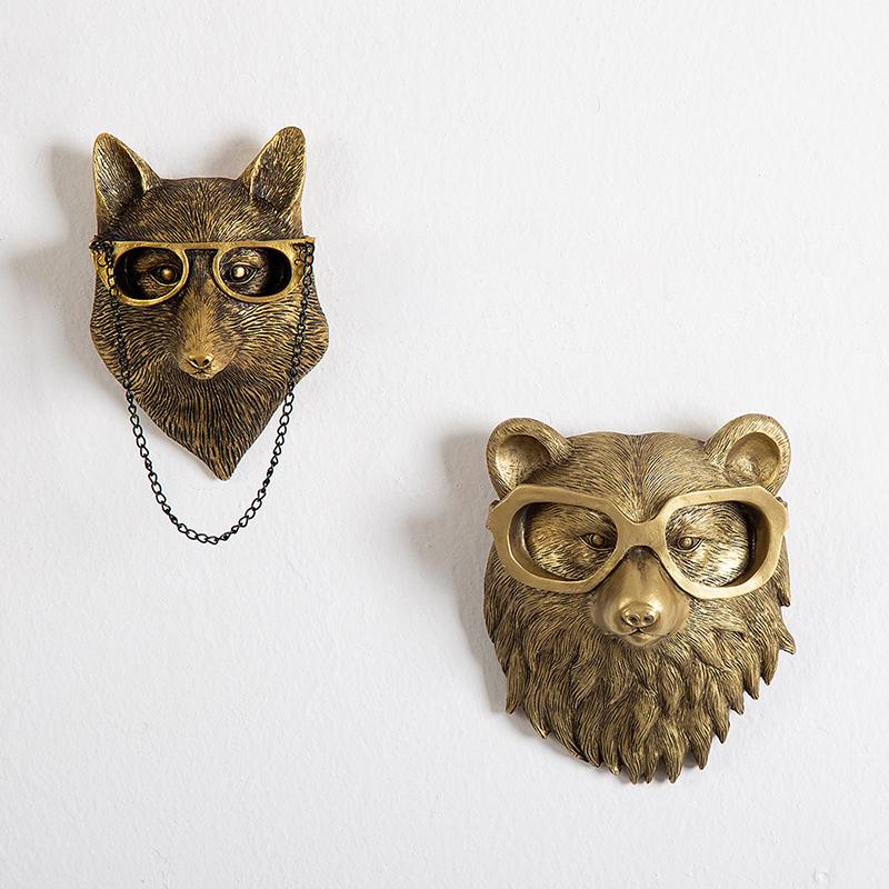 3D Animal Head Wall Mounted Resin Decor Ornament Hanging Sculpture Rabbit Deer Bear