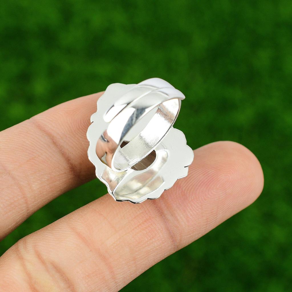 925 Silver Natural Scolecite Statement New Flower Daughter Ethnic Promise Ring