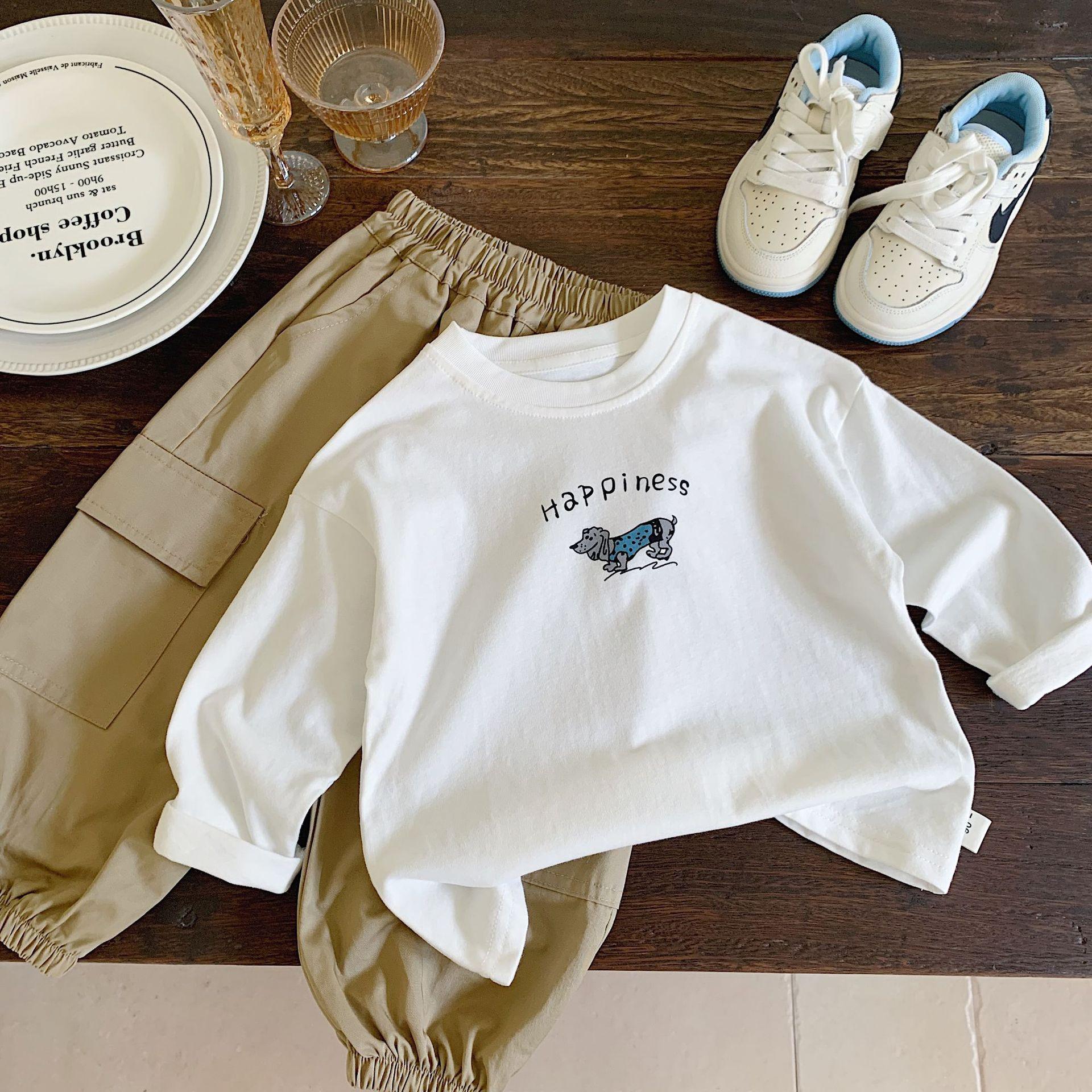 

2024 Новая осенняя футболка с длинными рукавами из чистого хлопка для мальчиков и малышей - Универсальный весенне-осенний топ 90 cm