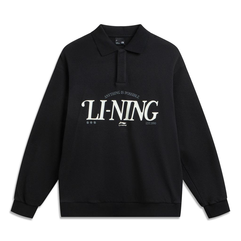 Li Ning Sports Trend Series Polo Neck Pullover Letter Print Loose Comfortable Sweatshirt Men sweatshirt AWDVD79-3