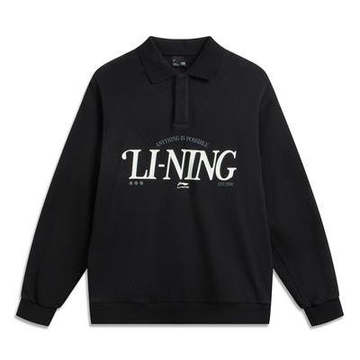 Li Ning Sports Trend Series Polo Neck Pullover Letter Print Loose Comfortable Sweatshirt Men Sweatshirt AWDVD79-3