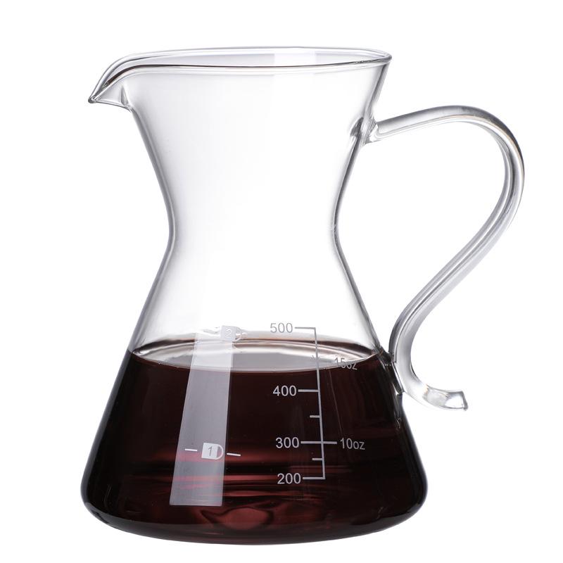 High-Heat Borosilicate Glass Coffee Pot with S-Handle and Mocha Measuring Scale