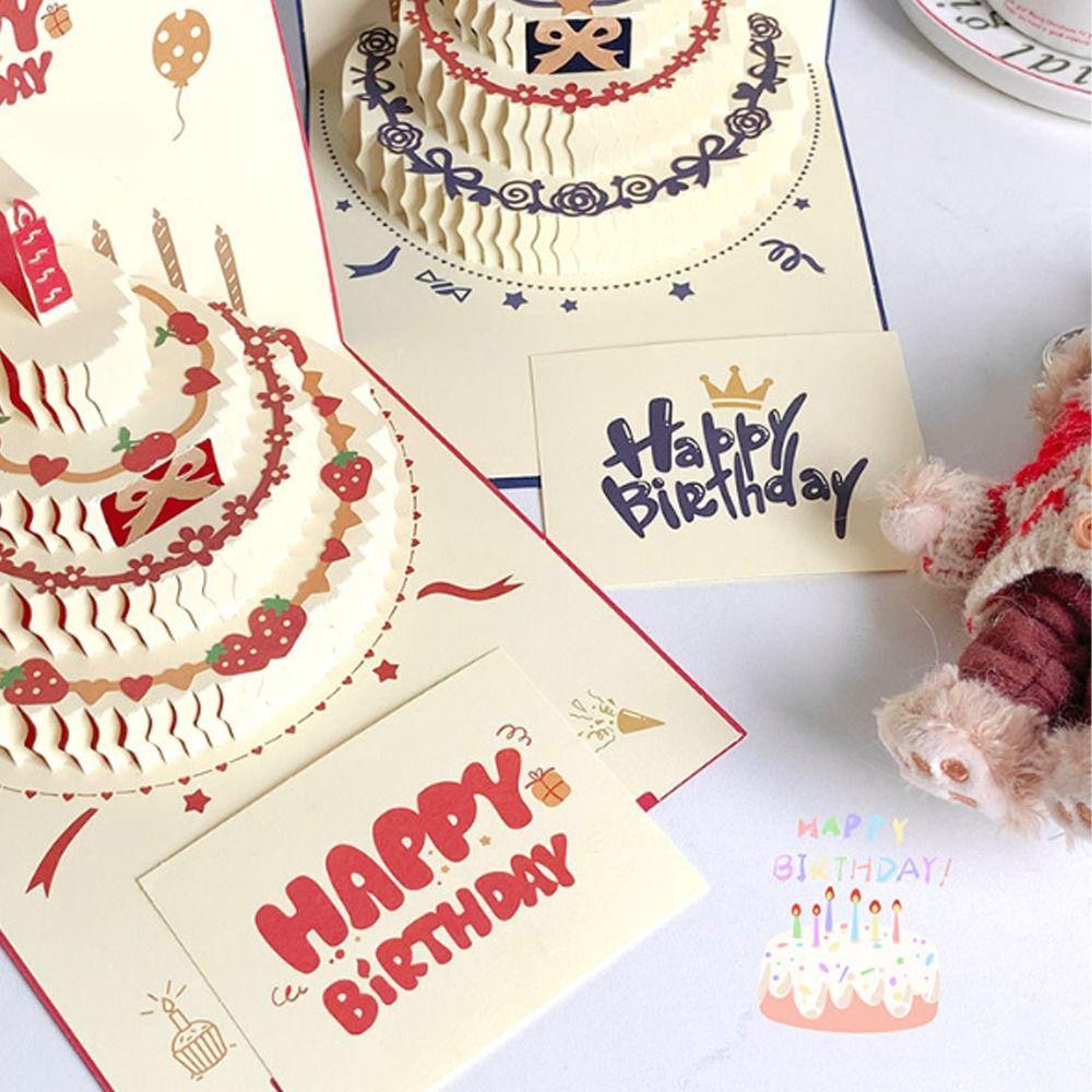 Folding Pop-Up Greeting Card Four-Layer Cake Invitation Card 3D Happy Birthday Card  Baby Shower