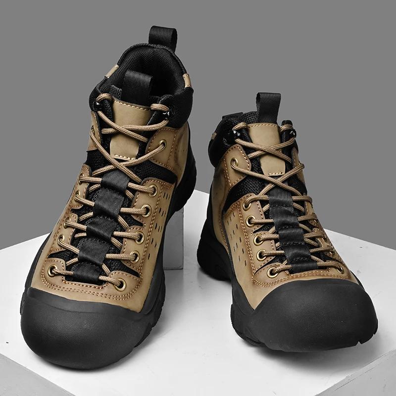 High Quality Mens Outdoor Shoes Non-Slip Hiking Winter Snow Boots Men Genuine Leather Desert Ankle Boots Warm Plush Fur Shoes