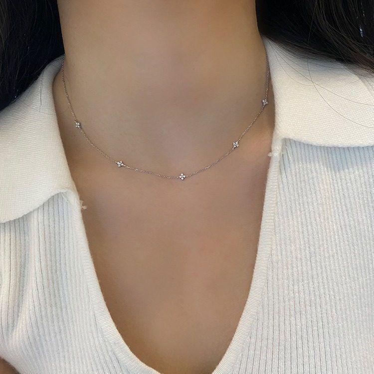 18K Gold Plated Four-Leaf Clover Star Necklace with Zircon and Sterling Silver for Elegant Women