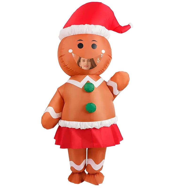 Xmas Funny Inflatable Costumes Gingerbread Snowman Woman Halloween Carnival Party Suit Special Use Role Props Clothing