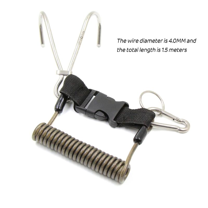 Federseil Riff Doppelhaken Edelstahl Tauchen Riffhaken mit Spiralkabel Lanyard & Schnellverschluss