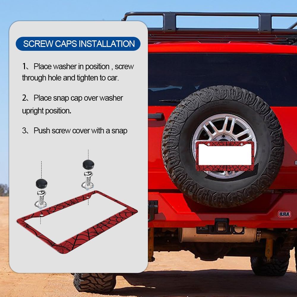 Decorative License Plate Frame Black Red Spider Web with a 3D Look, Personalized Novelty License Plate Frame Metal License Plate Holder for US