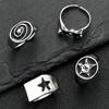 4 Pcs Punk Black Star Rings Set for Women Men Fashion HipHop Silver Color Geometric Thick Finger Ring Y2K Unisex Jewelry Gifts