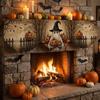 Scalloped Edge Halloween Mantel Scarf Haunted House Autumn Pattern Fireplace Shelf Cover Country-Style Pumpkin Theme