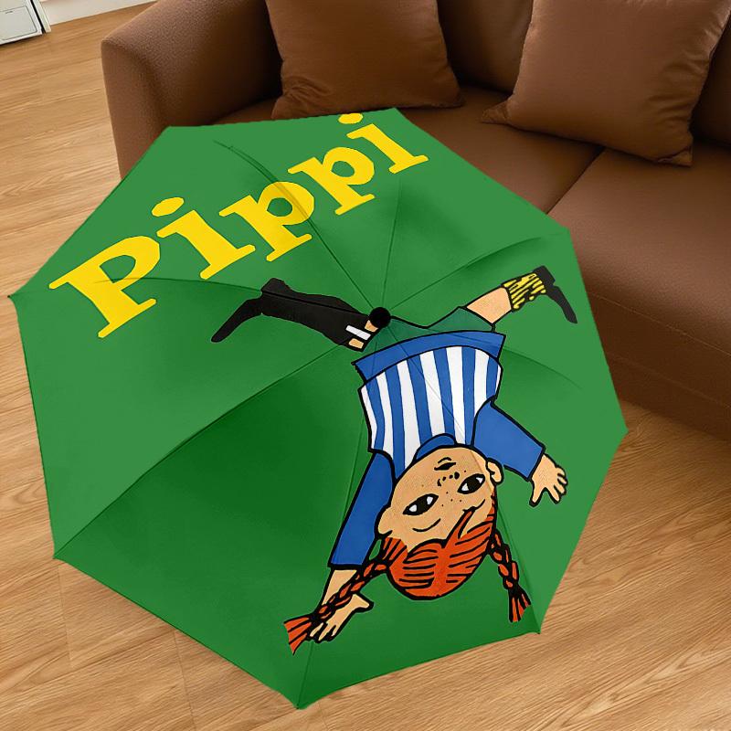 1 Stück Pippi Langstrumpf Regenschirm - 8 Speichen verstärkt, Automatisches Öffnen, Leicht & Langlebig, Niedliches Modeaccessoire für den Außenbereich, Strand oder Freizeit, Beac