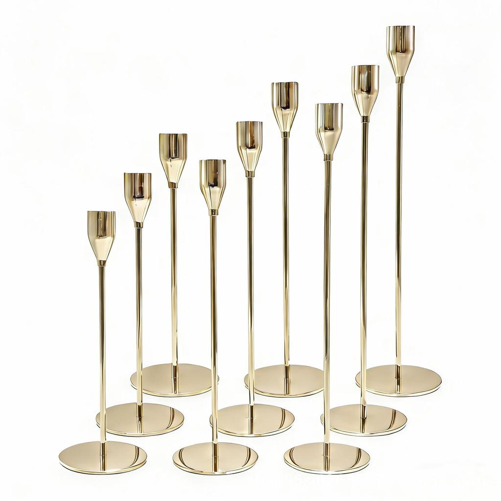 Elegant European Candle Holder Set: Electroplated Three-Piece Metal Ornament for High-End Dining and Wedding Décor.