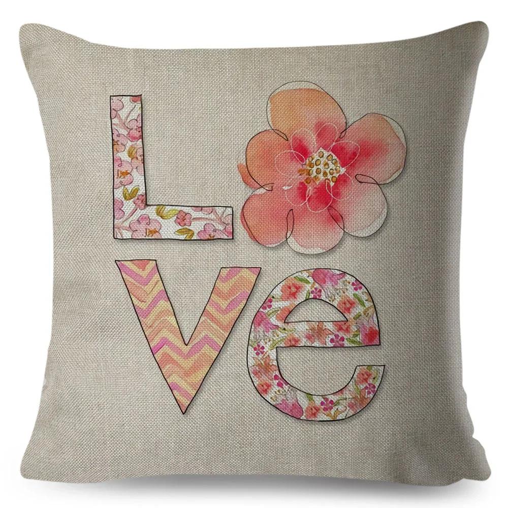 Nordic Style Love Heart Letter Pillowcase Decor Flower Printed Pillow Case for Home Car Sofa Polyester Cushion Cover X