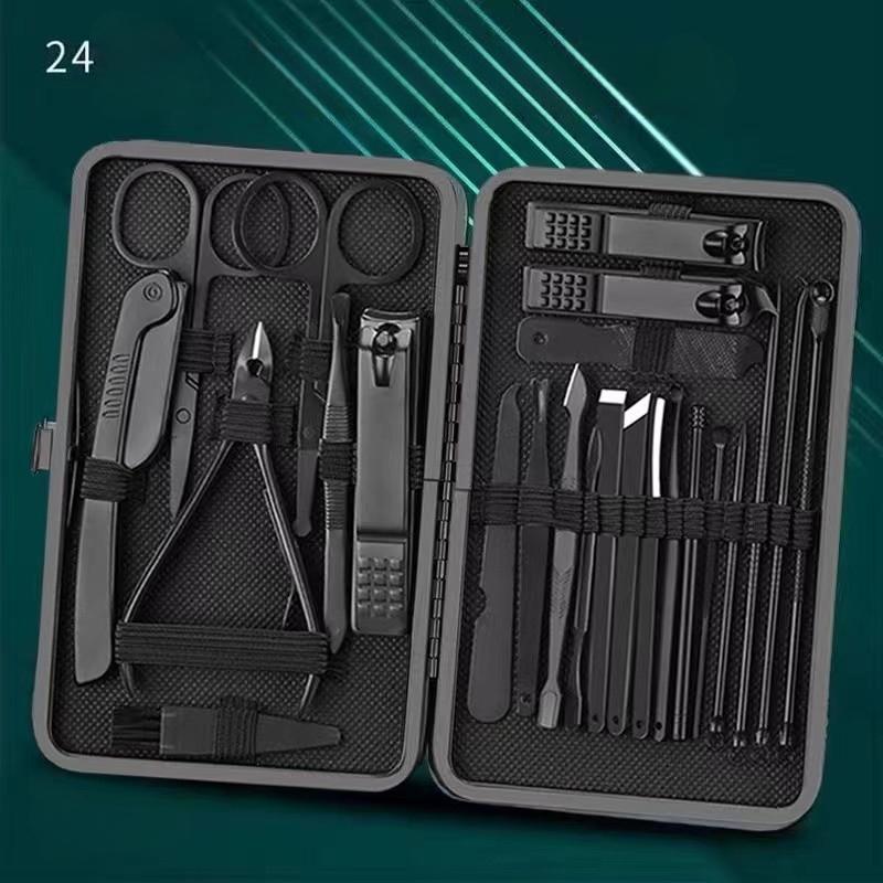 Portable Luxury Manicure Sets Pedicure Kits Bright Black Nail Clipper Set Personal Care Tools Eyebrow Scissors