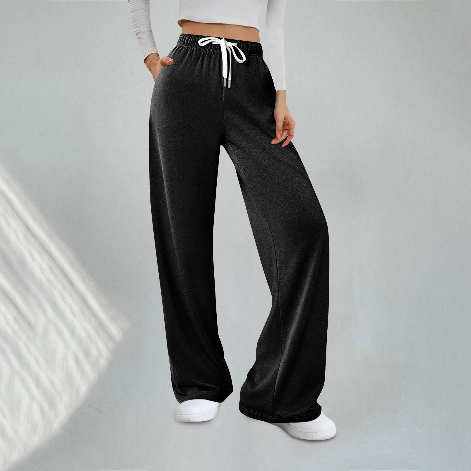 

Женские модные однотонные свободные спортивные брюки с эластичной талией, прямые широкие спортивные повседневные брюки S