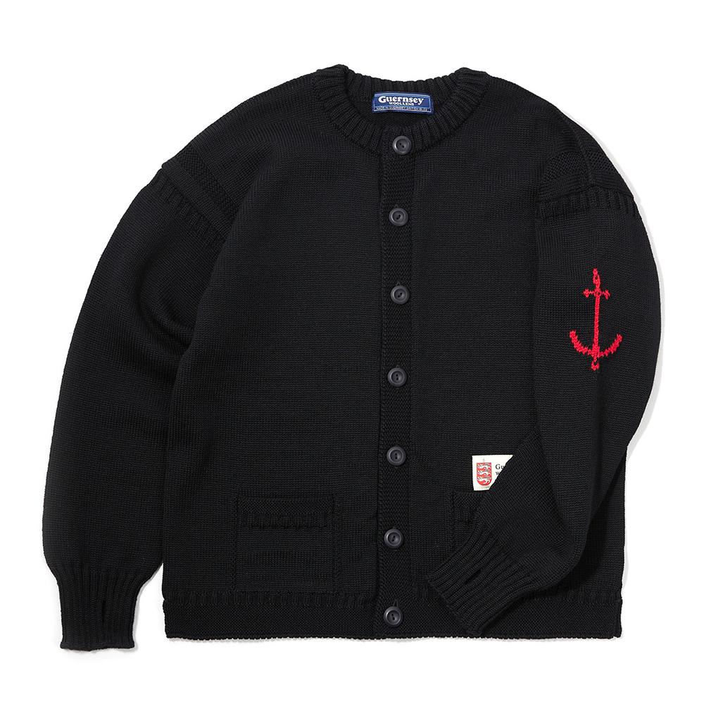 Guernsey Woollens Fisherman Whole Garment Cardigan - Black