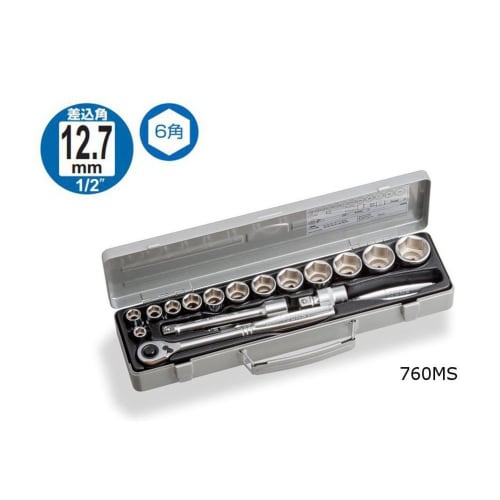 TONE 760MS Socket Wrench Set, 12.7mm (1/2") Drive, Silver, Includes 17 Pieces