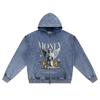 DTG Print Knitted Denim Zip-Up Hoodie Money Brother Print Zipper Hoodies  