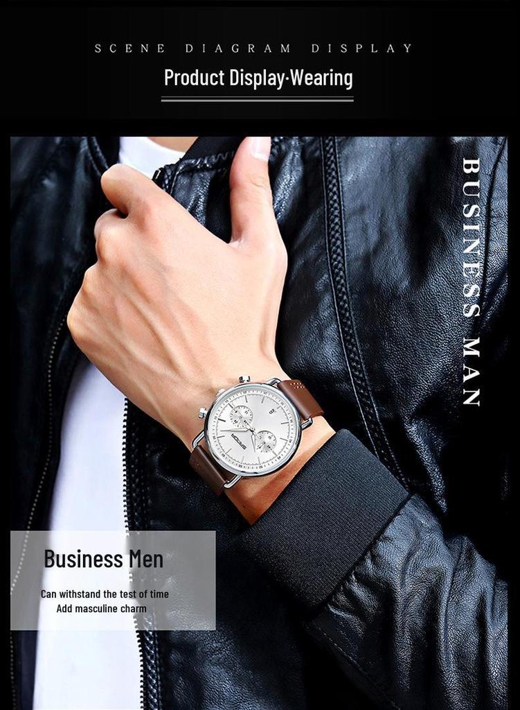 Sanda 1033 Men's Quartz Watch: Trendy Design with Leather Strap & Small Seconds Hand