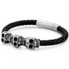 Braided Black Red Leather Bracelet for Men Wrap Cowhide Men's Bracelets Punk Rock Gothic 316L Stainless Steel Skull Head Jewelry