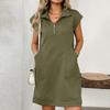 Women’s Casual Short Sleeve Stand Collar Zip Front Pocket Loose Fit Straight Dress with Pattern for Everyday Wear