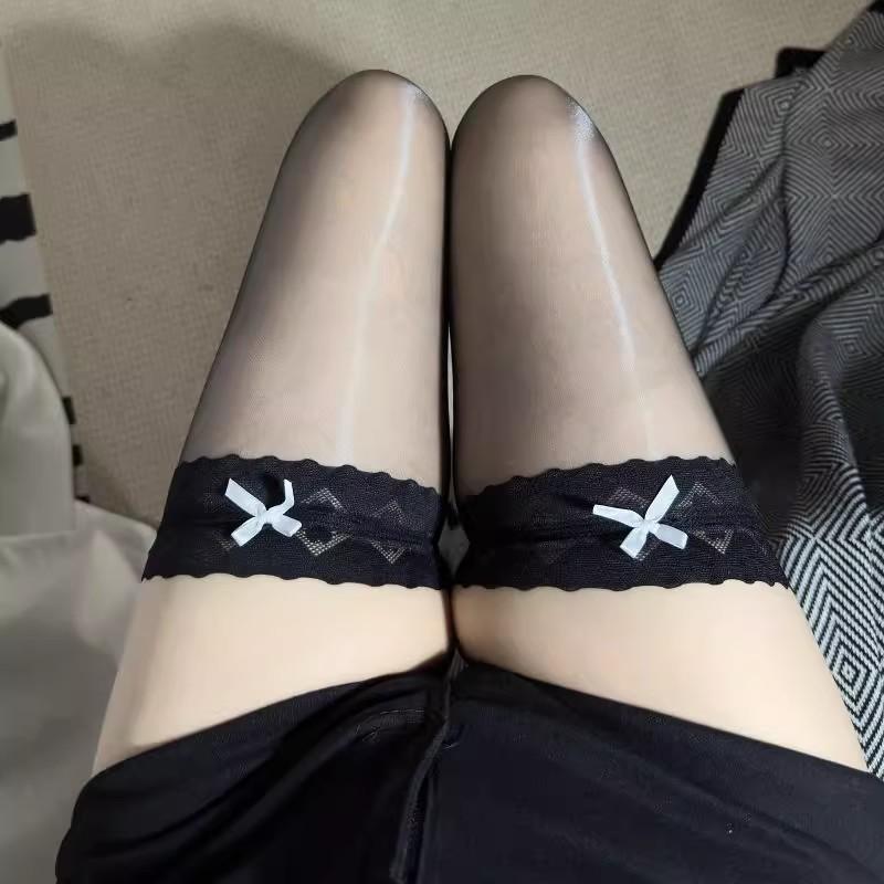 

Aurora Shiny Stockings Lace Red Stockings Sexy Ultra-Thin Matte Black Silk White Silk Knee Socks High Stockings One size fits all чорний