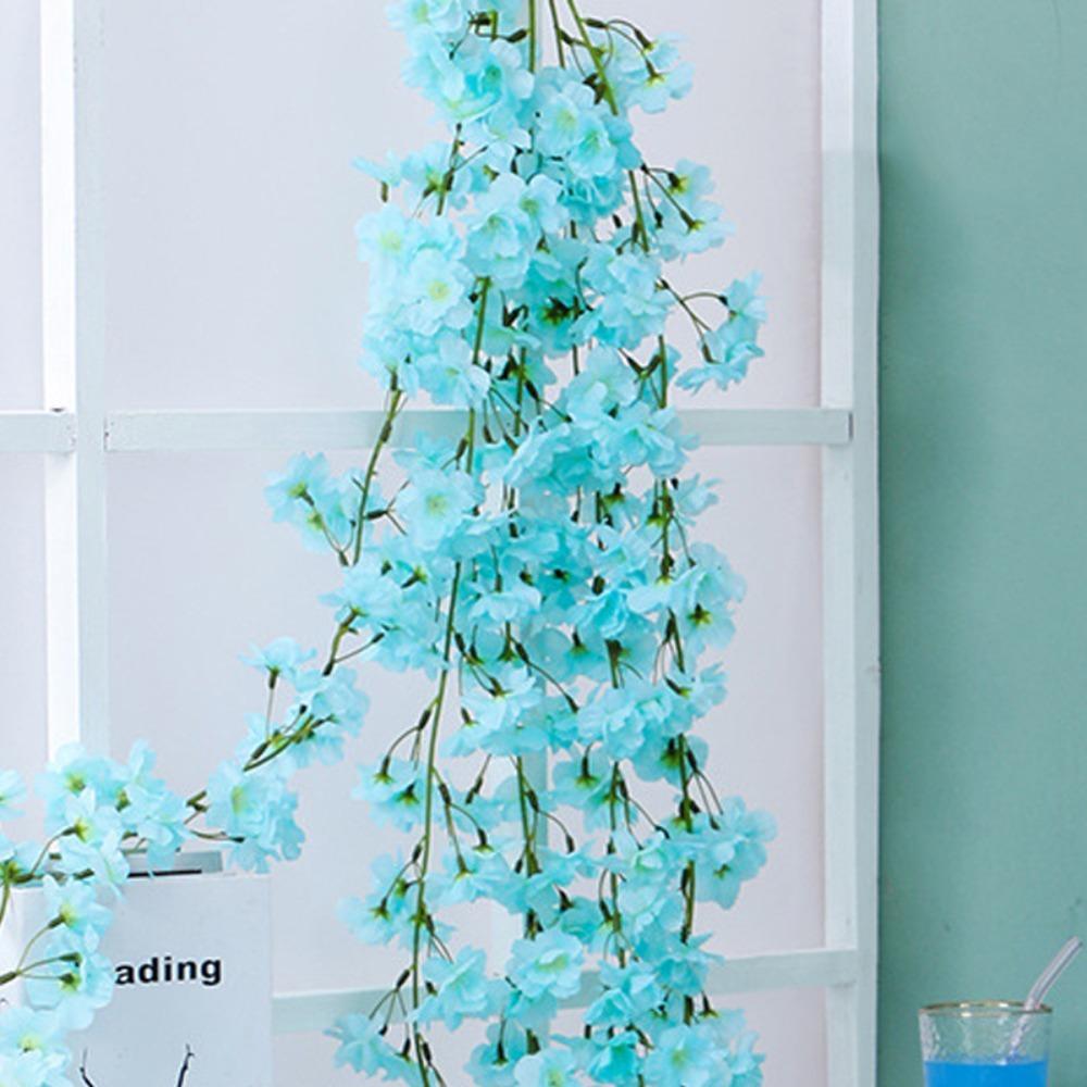 Silk Material Cherry Flower Vine Rose Red Color Hanging Silk Flowers Party Decor