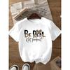 European Size Women's "Be Real Not Perfect" T-Shirt - White Short Sleeve Casual Top with Heart & Leopard Print, Round Neck Fit Tee