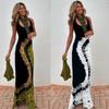 Sexy Printed Cross-Back Strapless Maxi Dress High Waist Cotton Womens Fashion