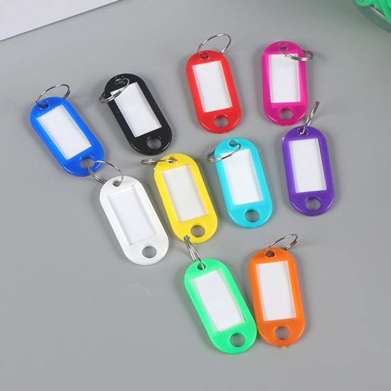50Pcs Keyring Tags Plastic Key Fobs ID Tags with Split Keyring Paper Insert Key Tags Writing Paper Keychain Organizer