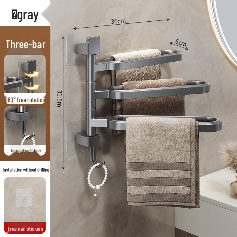 Wall-Mounted No-Drill Rotating Towel Rack and Shelf for Bathroom Storage