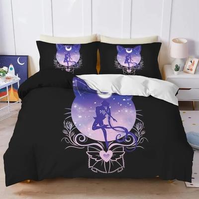 Cartoon S-Sailor-M-Moon Beddengoedset, Jongen&Meisje Dekbedovertrek Kussensloop Cadeau, Huis Slaapkamer Quiltset Groot King 260x220cm