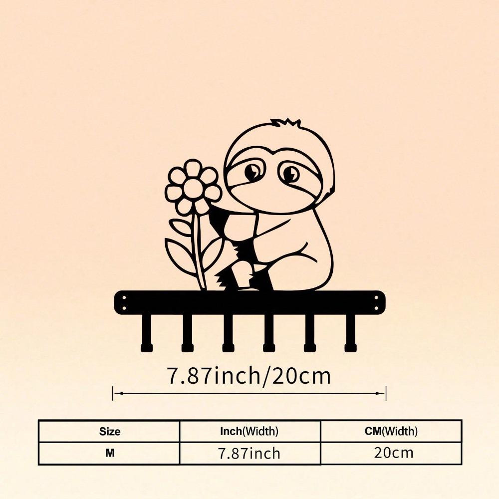 Metal Wall Mount Key Holder with Sloth Bear and Flowers Design Decorative Home Entryway Organizer