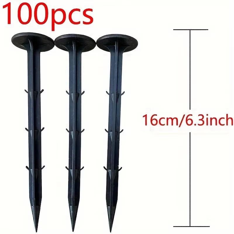 

100 шт. Грунтовые гвозди для фиксации пленки, садовые колышки, колышки для тепличной пленки, защита от сорняков, грунтовое полотно, солнцезащитная сетка, пластиковые колышки для фиксации 100pcs чёрный