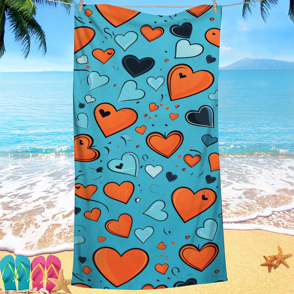 Kreativ bemalte Herzen digital bedrucktes Polyester Superfeine Faser doppelseitiges Fleece Strandurlaub Badetuch, Strandtuch