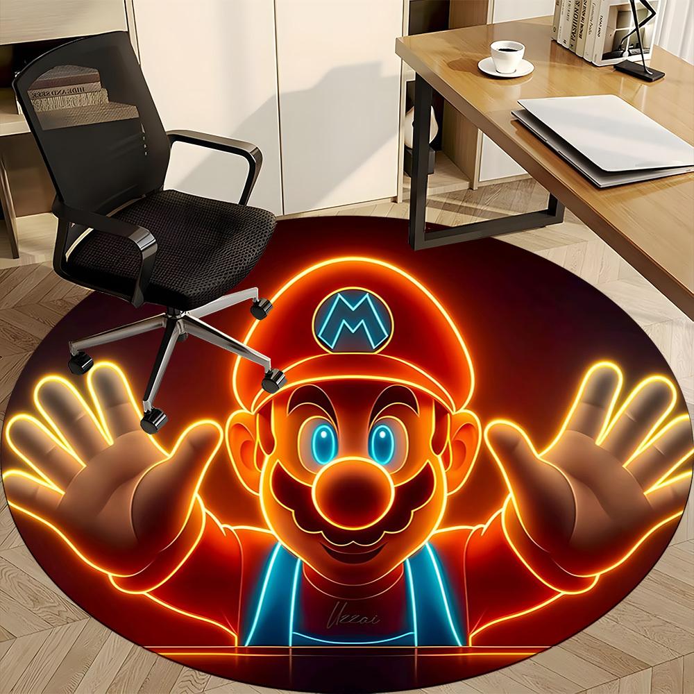 1PC Neon Mario Office Round Area Rug, Indoor Mat Suitable For Office, Under Office Chairs Bedroom Living Room Home Decor, Room Deco110