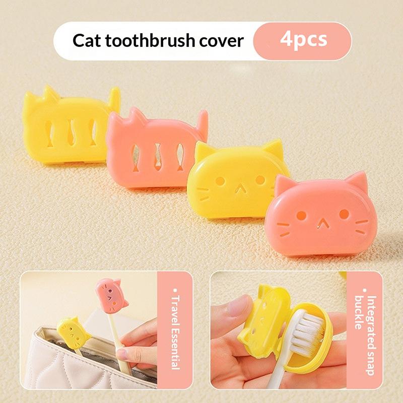 4Pcs Cat Shape Travel Toothbrush Head Covers Toothbrush Protector Cap Case Protective Portable Plastic Clip For Household Travel