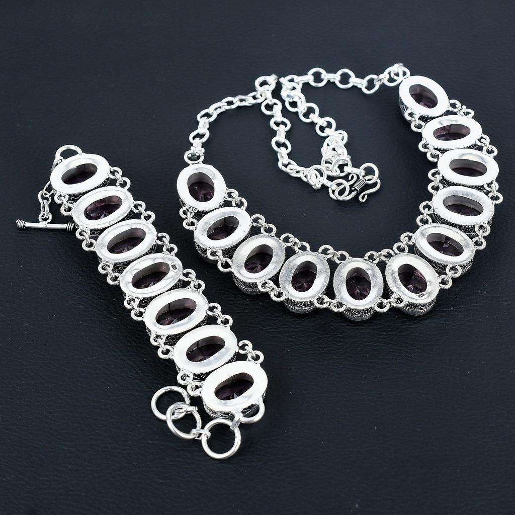 Dainty Pink Kunzite Gemstone Handmade 925 Sterling Silver Jewelry Pink Kunzite Neclace Bracelet Set, Antique Jewelry Set, Bracelet Party Wear Gift