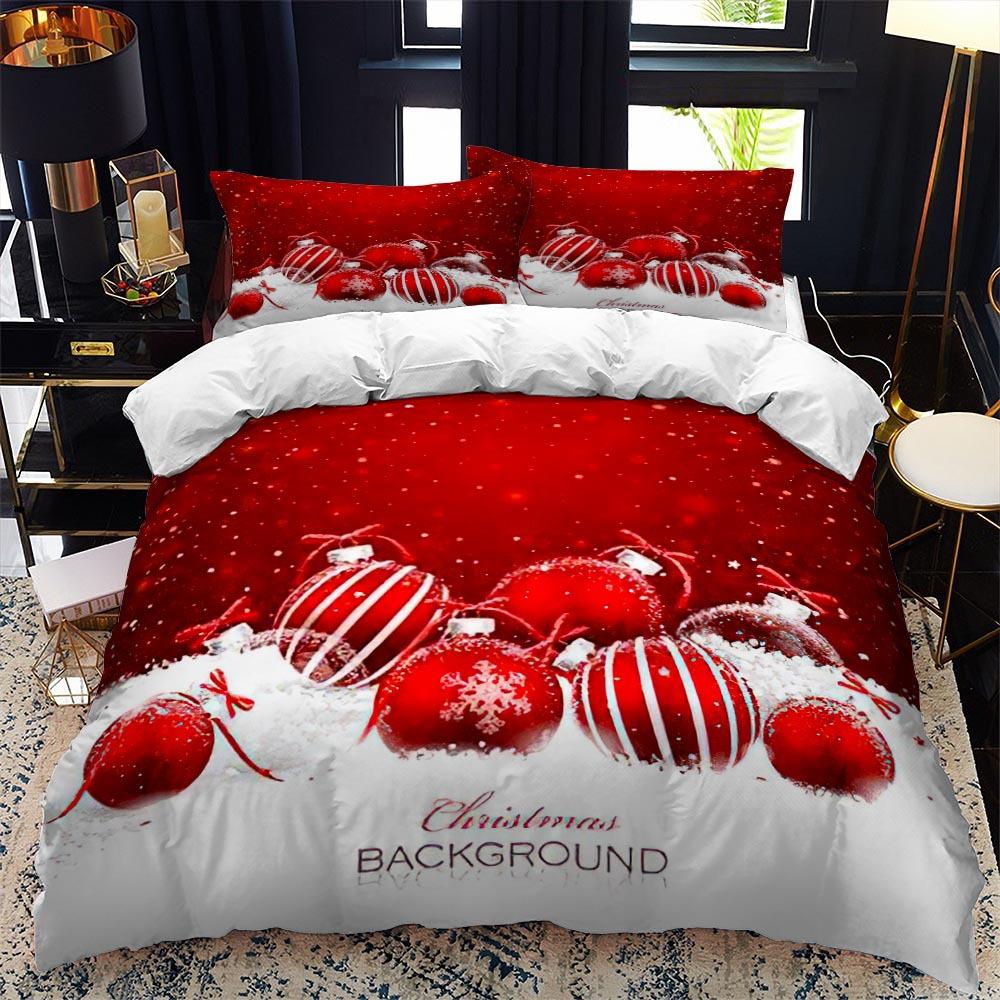 Christmas Polywster Duvet Cover Set King Queen Size Winter Red Santa Claus Gift Merry Christmas For Boys Girls Teens Bedding Set