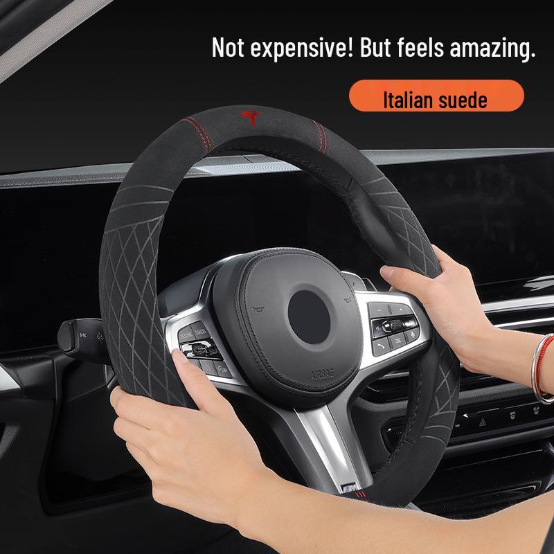 Tesla Model Y/3 Suede Steering Wheel Cover - Car-Specific Design