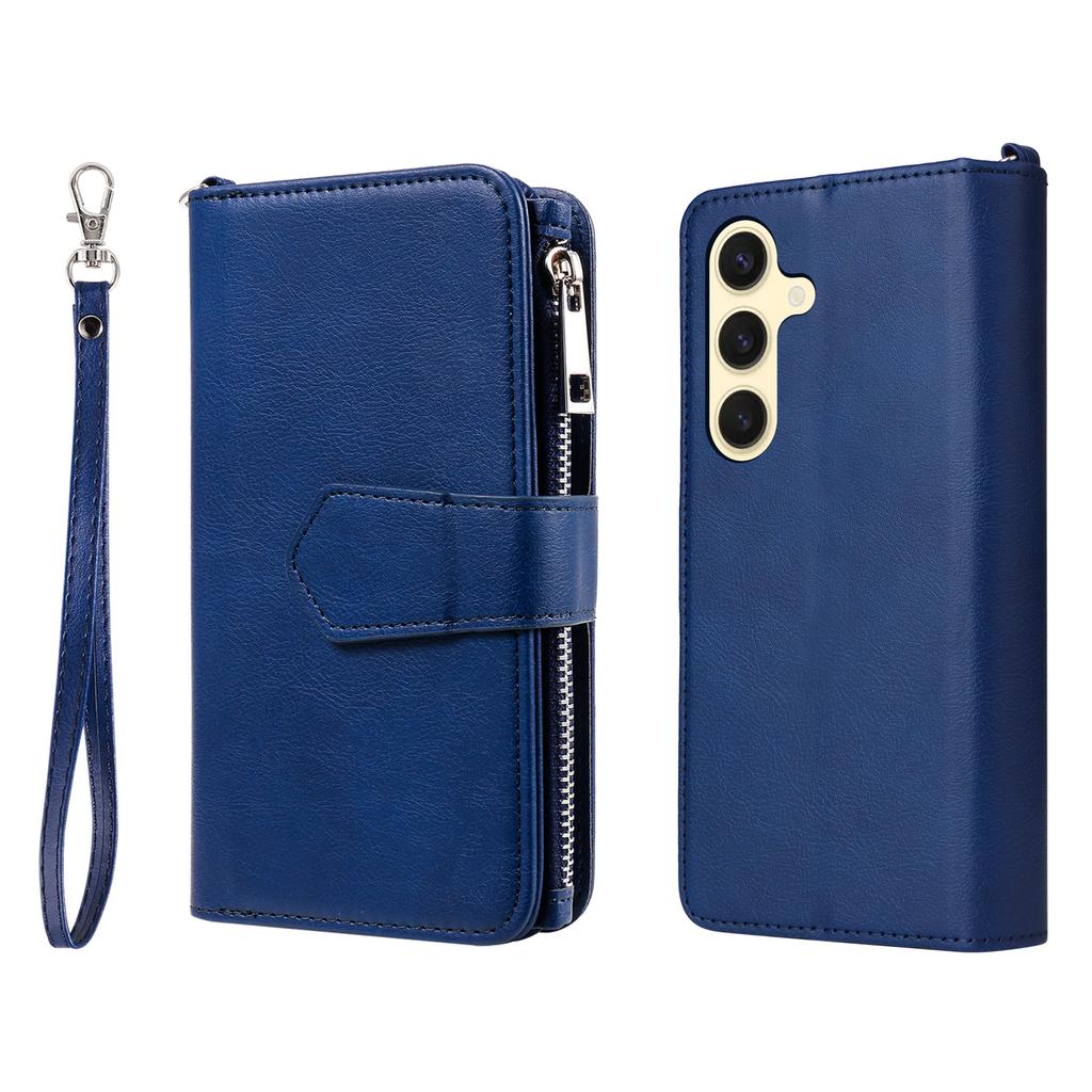For Samsung Galaxy S25 Magnetic Leather Case Mobile Cover with Detachable Zipper Wallet Strap